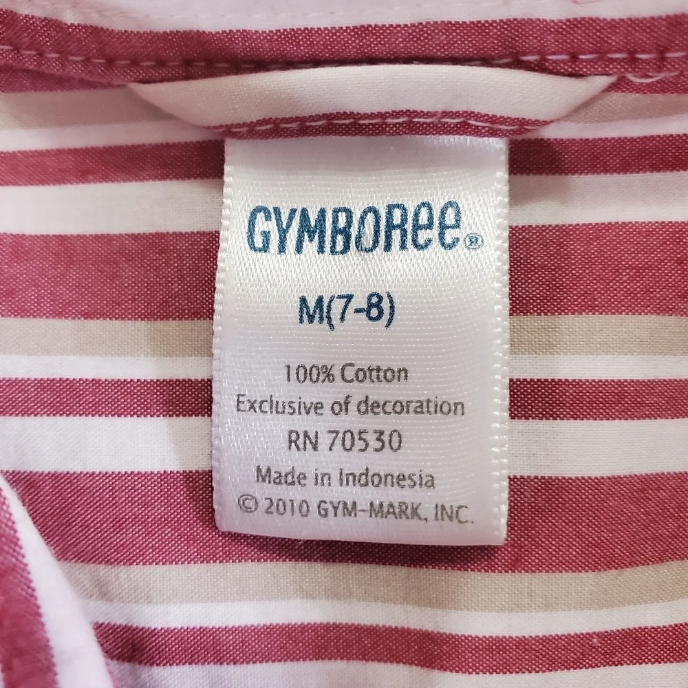 K1180 * Gymboree Boys Striped Long Sleeve Button Down Red Tan Size M (7/8)